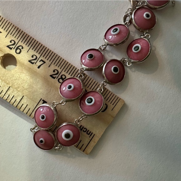 Vintage Handmade Pink Evil Eye Bracelet Solid 925 Sterling Silver - Picture 4 of 8